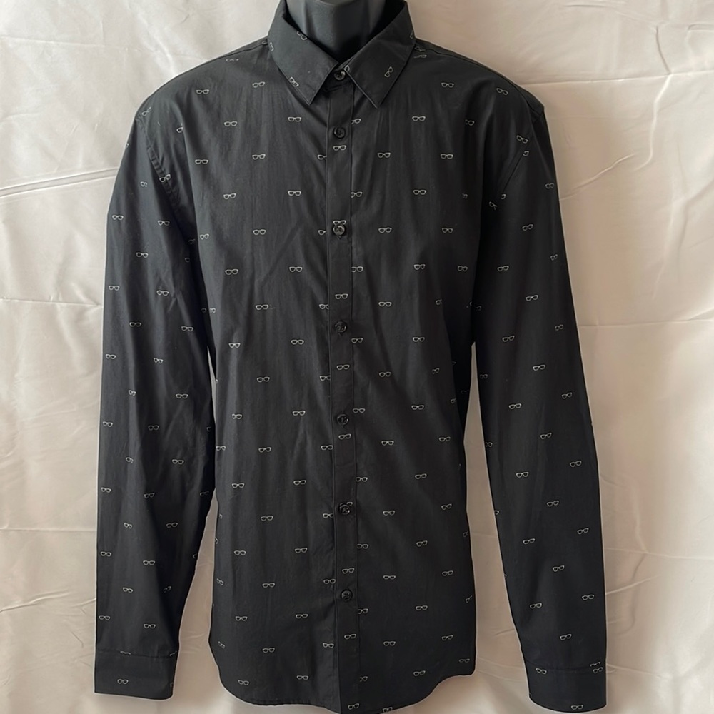 H&M Long Sleeve Sunglass Print Button Down Dress Shirt Size L